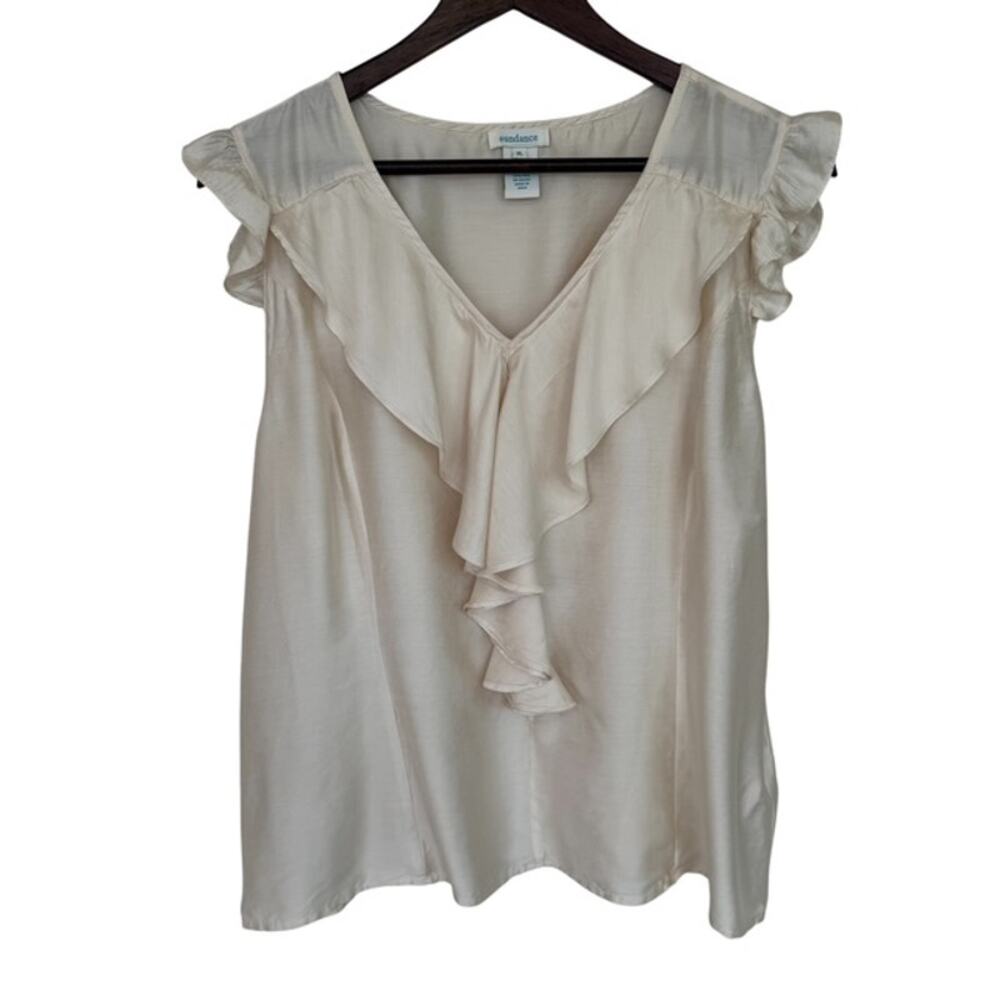 Sundance Silk Blend Sleeveless Ruffle V-Neck Blouse - XL